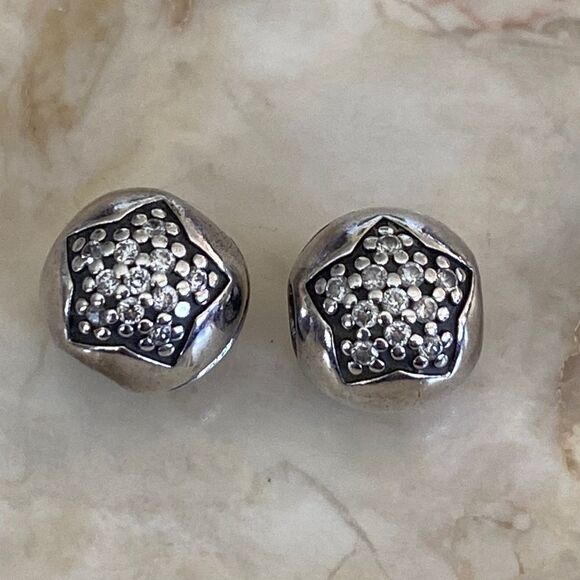 Pandora You’re A Star Sterling Silver & Cubic Zirconia Clip Charms Matching Pair - Picture 1 of 4